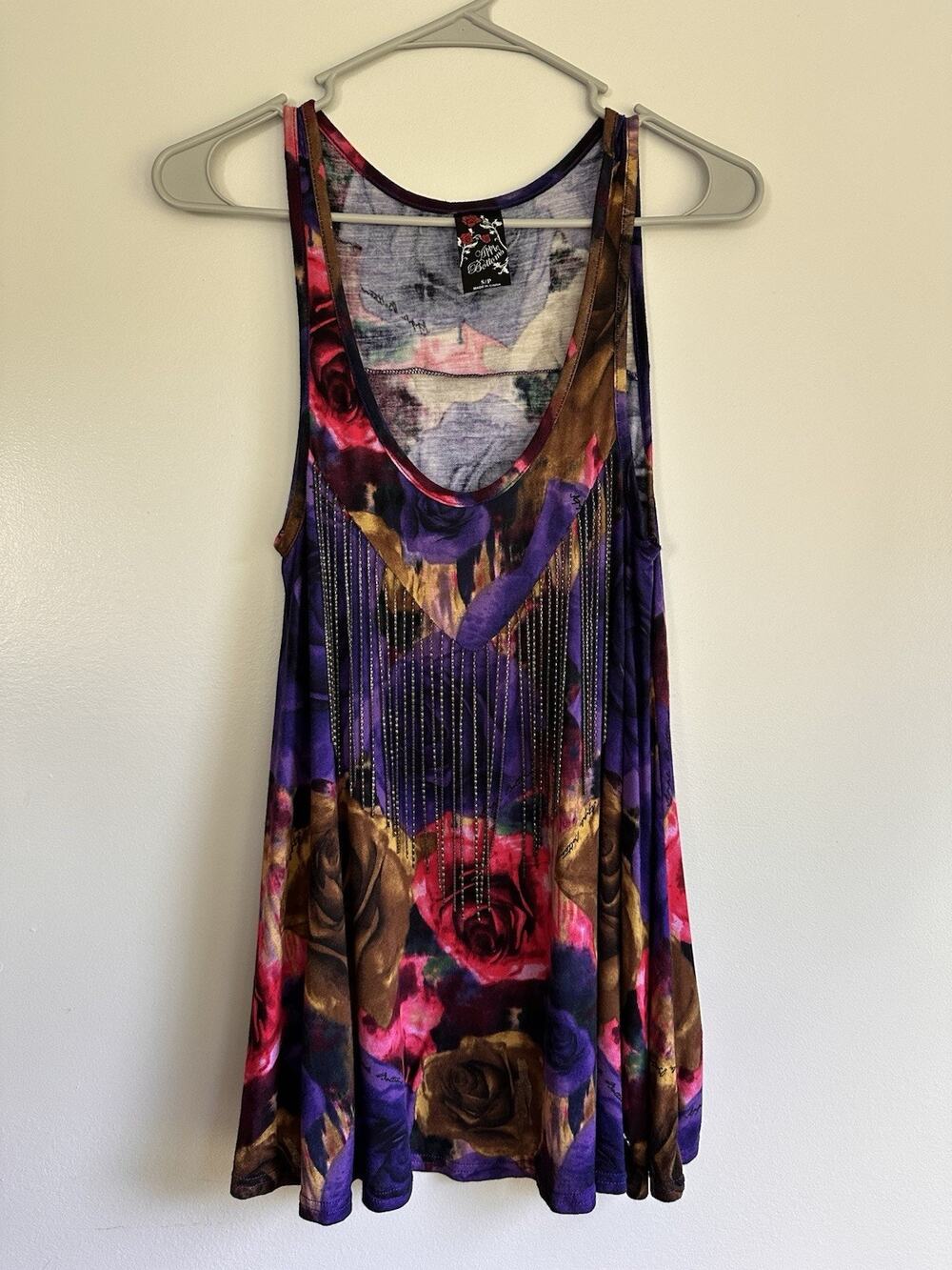 Vintage Y2K Apple Bottoms Tank Top Purple Flowy Chain Neckline Drape Size Small